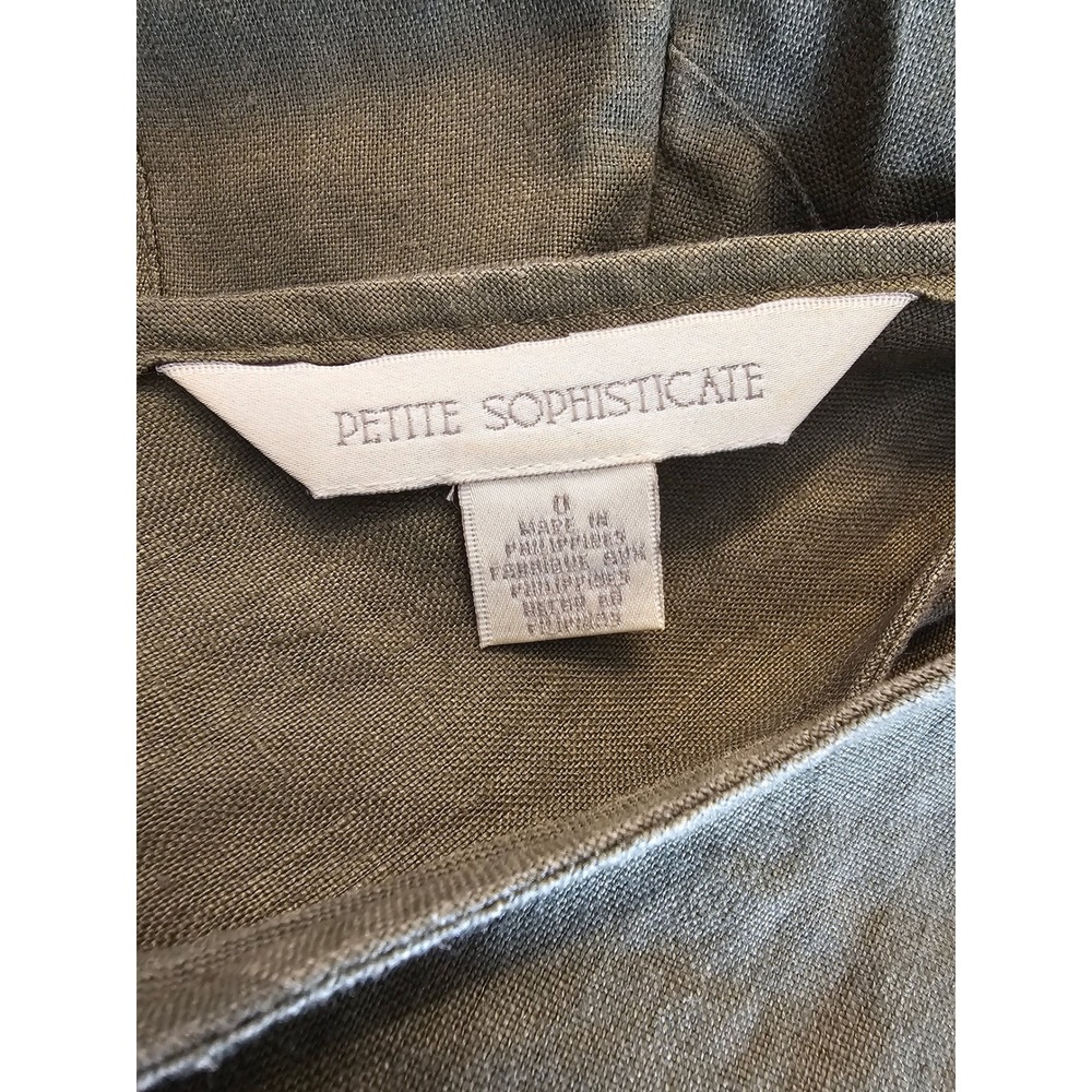Petite Sophisticate Olive Green Linen Maxi Dress V-Neck Shell Button Slit Sz 0 - Picture 2 of 9